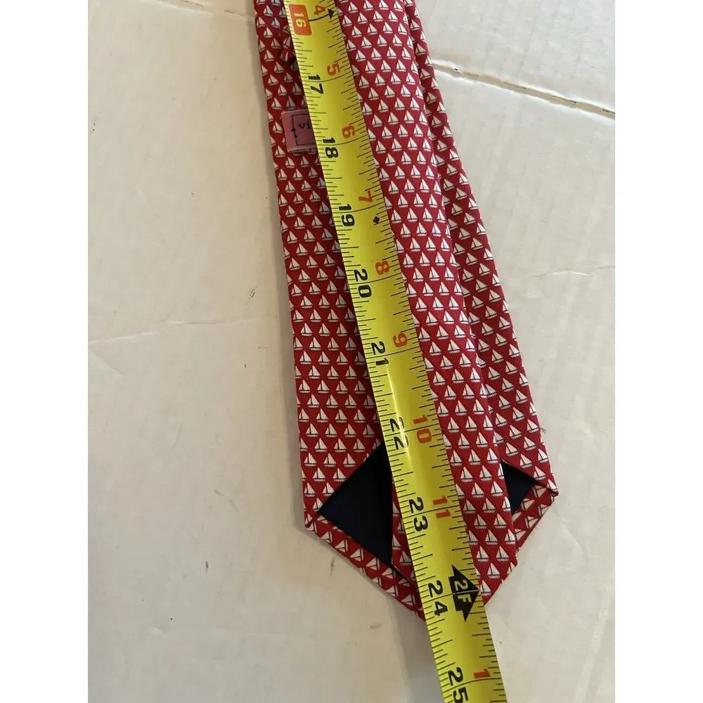 Vineyard Vines Marthas Shep & Ian Tie Mens Silk Red Sailboats 3.25” Handmade USA